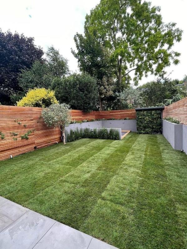 Professionally designed layout with paving and planting.