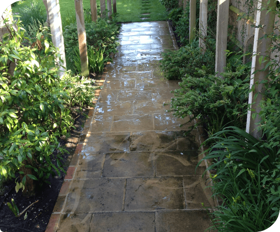 A pressure washed patio
