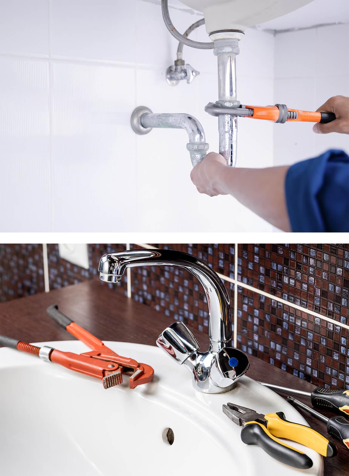 Expert London plumber while fixing a dripping tap and a leaky pipe