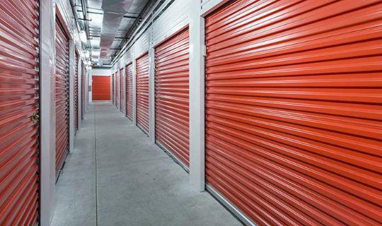 a hall with storage units