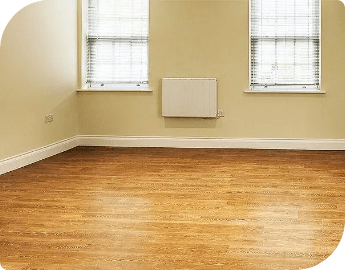 A shiny wooden floor and two windows