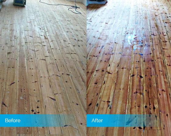 Before and after colouring wood floor