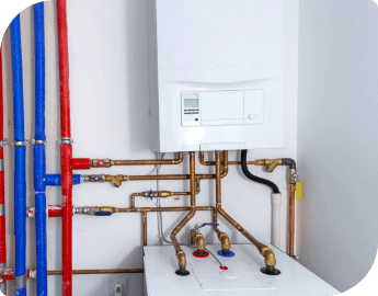 A brand new installed boiler with all its connected pipes