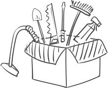 Drawing of box full of tools