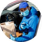 running-errands Fantastic technician holding paper bag