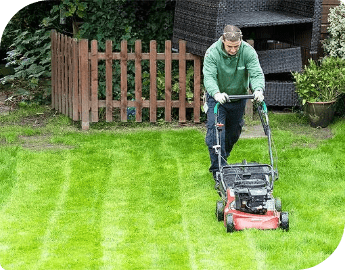 Professional gardener mowing a lawn