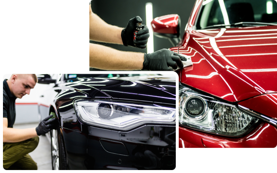 Close-up of person performing car care service