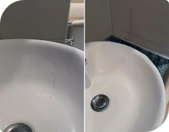 Collage of pictures before and after sink repair service