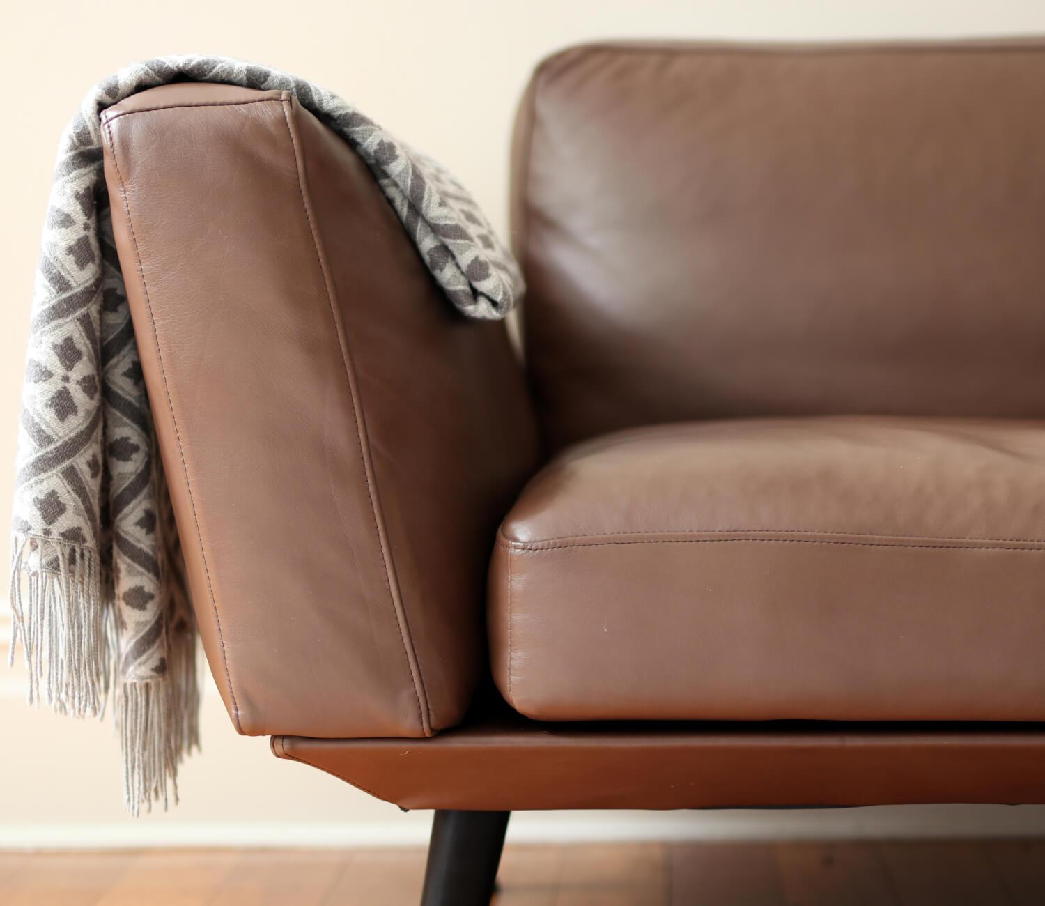 A brown leather sofa