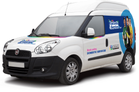 a small image of a white van branded with the Fantastic Services's logo