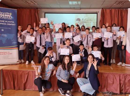 Group of students holding certificates for participation in a discussion about a sustainable way of living
