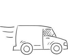 Line drawing of a van in motion