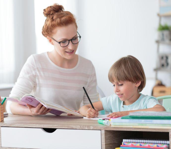 Female tutor and young student studying