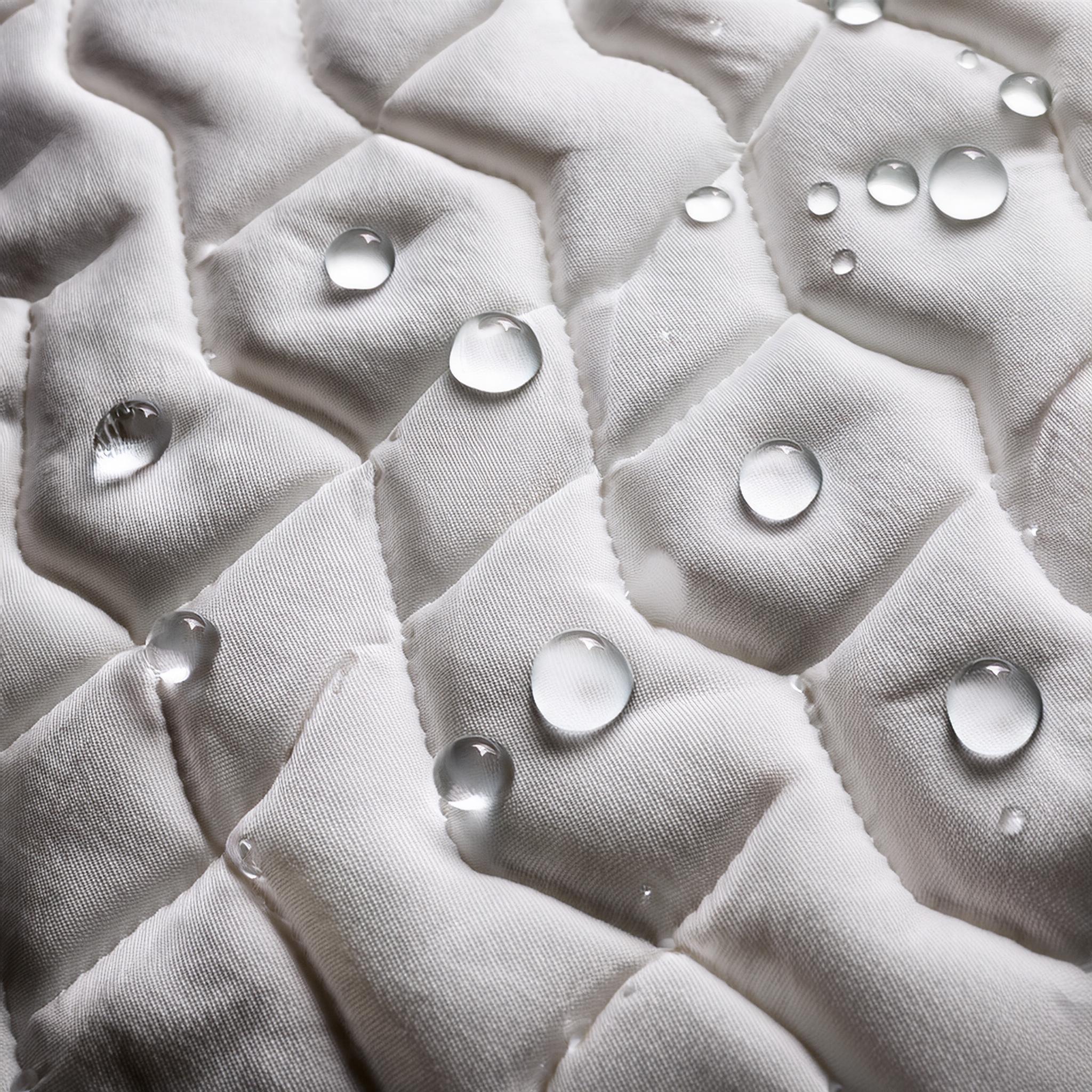 Close-up of a mattress showcasing water droplets, highlighting effective stain protection